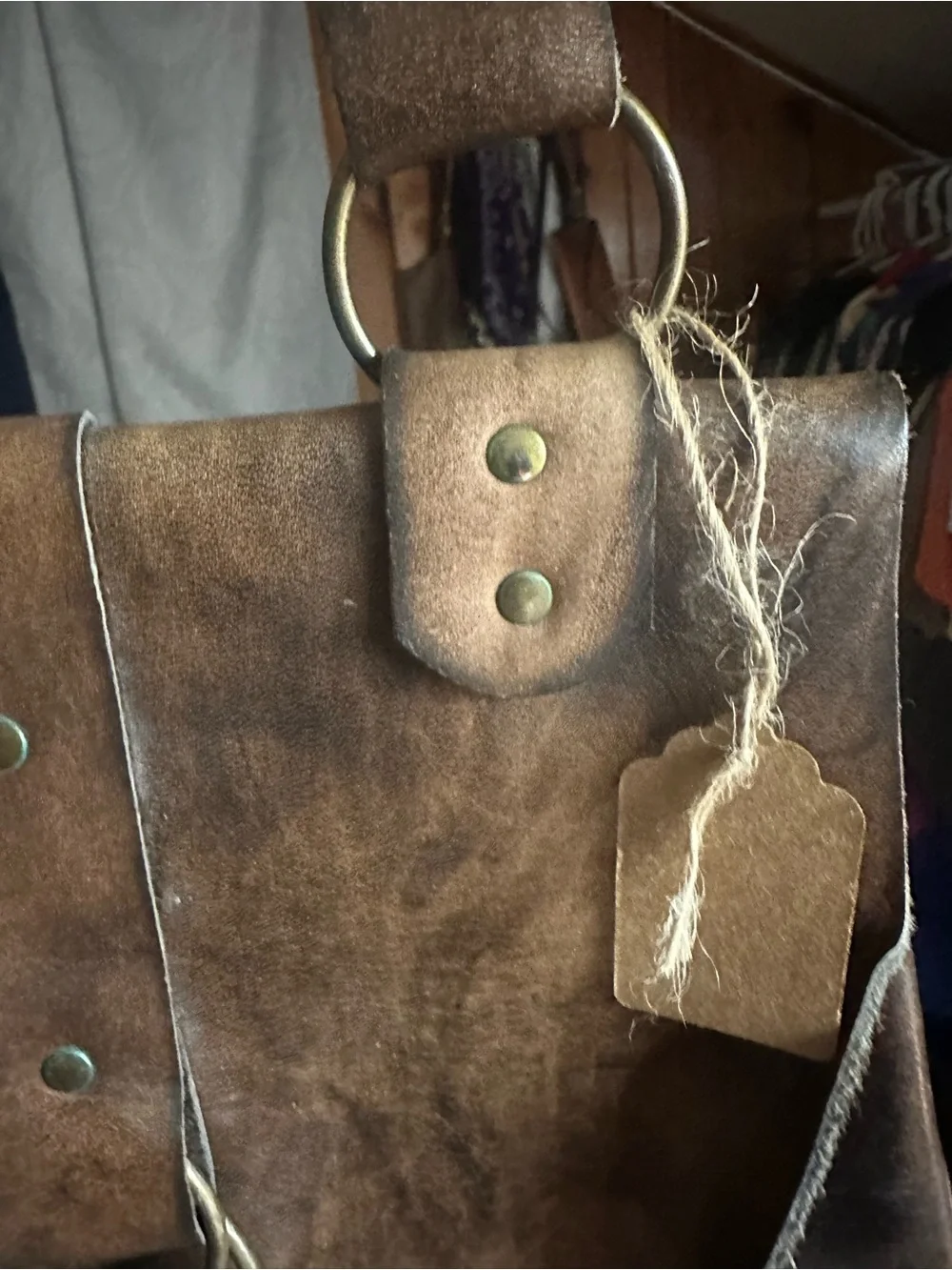 Women's Two-Tone Brown Leather Satchel with Strap